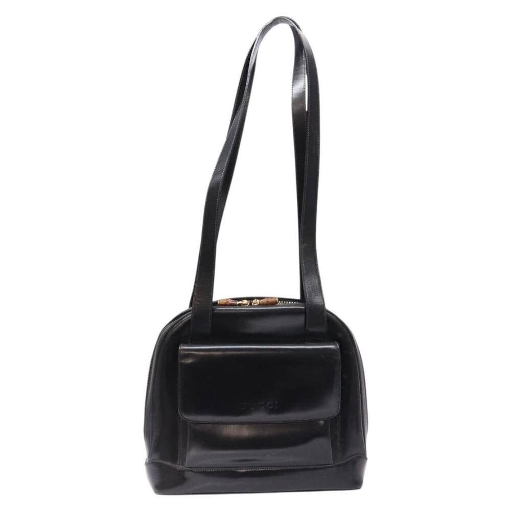 Gucci Bamboo Patent Leather Shoulder Bag Black